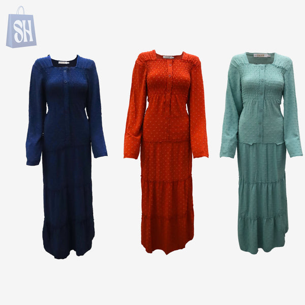 Smocked Elegance – Long Sleeve Tiered Maxi Dress