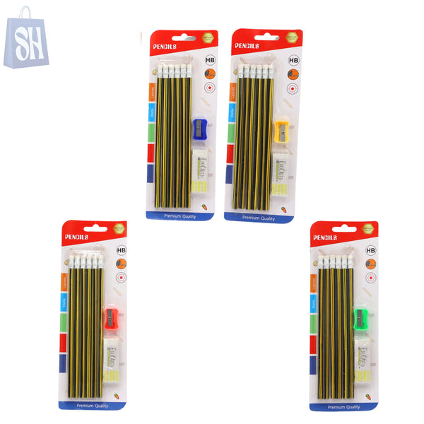 مجموعة أقلام رصاص HB فاخرة - عبوة من 6 قطع مع ممحاة ومبراة ومسطرة