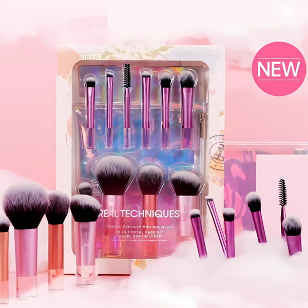 مجموعة فرش مكياج صغيرة للسفر من Real Techniques – 10 قطع مع حقيبة