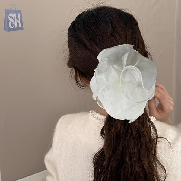 Elegant Sheer Floral Hair Scrunchie