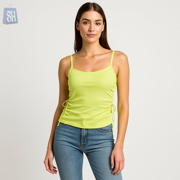 Women’s Sleeveless Ribbed Tank Top – Adjustable Side Drawstring