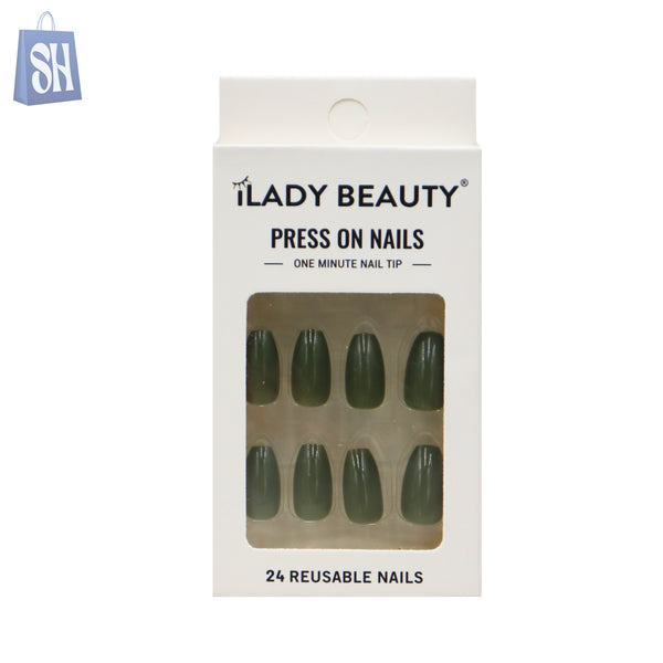 أظافر ليدي بيوتي الصناعية - أطراف أظافر أنيقة قابلة لإعادة الاستخدام باللون الأخضر الزيتوني