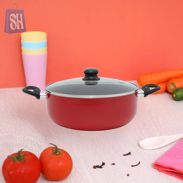 طنجرة طهي غير لاصقة بغطاء زجاجي – الأداء العالي بلون جذاب! 20 سم 