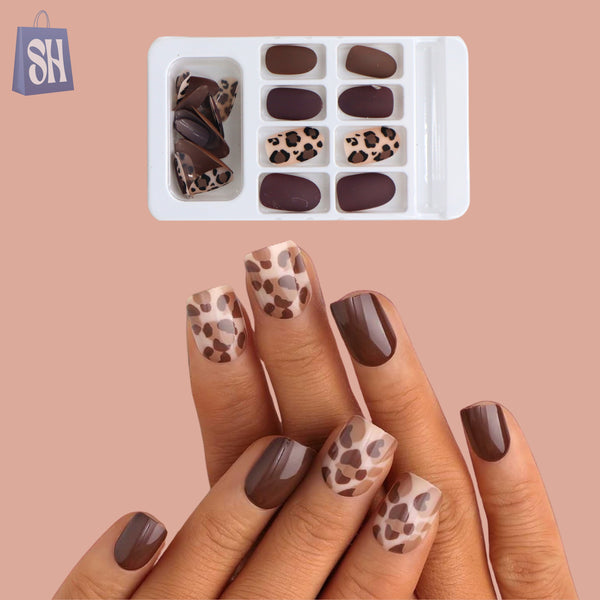 أظافر مطفية بنقشة جلد الفهد - مجموعة أظافر اصنعها بنفسك