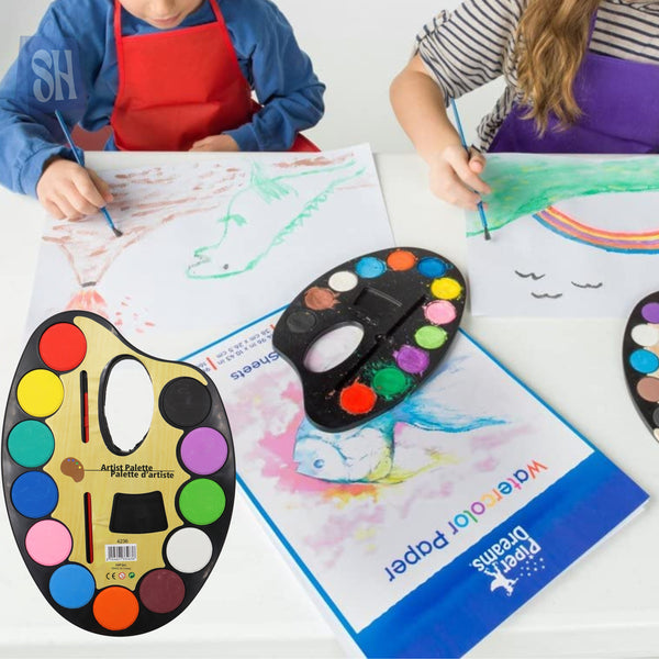 لوحة ألوان مائية للأطفال - 12 لونًا نابضًا بالحياة مع فرشاة