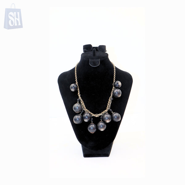 Bold Black Beaded Statement Necklace