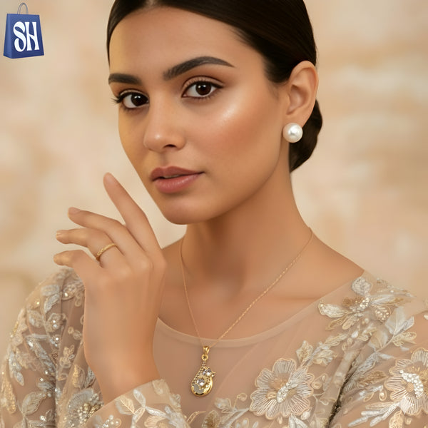 مجموعة مجوهرات زهرية ذهبية أنيقة – 9 قطع.