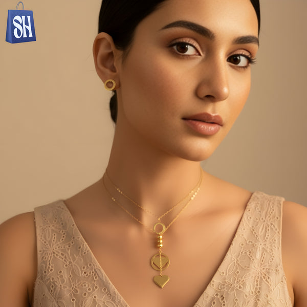 مجموعة مجوهرات من الفولاذ المقاوم للصدأ على شكل قلب هندسي