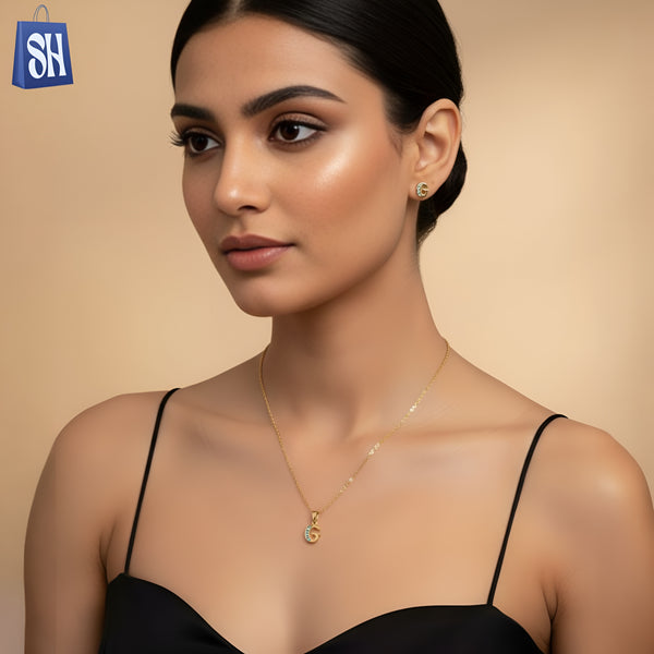 طقم قلادة وأقراط مطلي بالذهب بحرف "G"