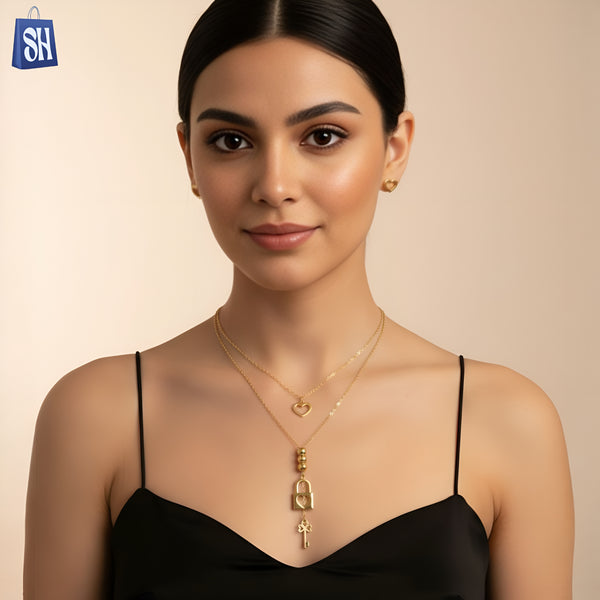 مجموعة مجوهرات قفل القلب الذهبي