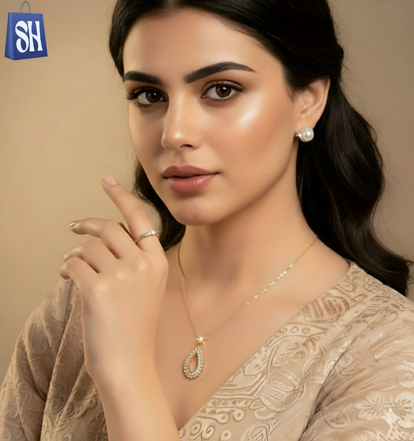 مجموعة مجوهرات جولدن راديانس على شكل دمعة - 9 قطع.