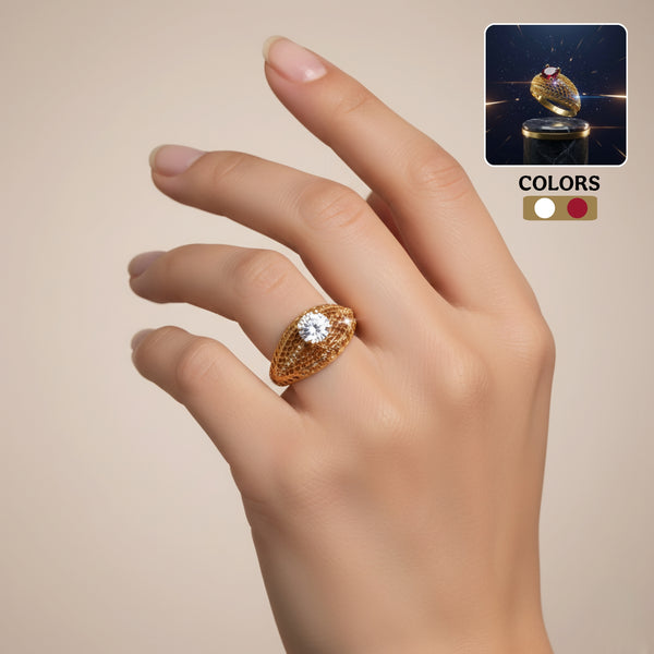 خاتم فاخر مطلي بالذهب مع حجر كريم أحمر