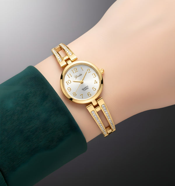 ساعة نسائية فاخرة من الكريستال الذهبي - مجموعة تايملس جريس