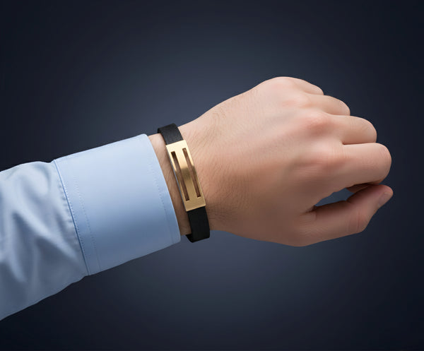 سوار جلدي للرجال مع لمسات من الفولاذ المقاوم للصدأ ثنائي اللون