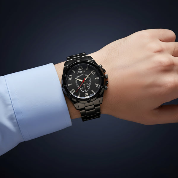 ساعة نانكي كوارتز كرونوغراف من الفولاذ الأسود