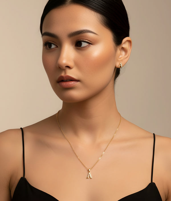 Personalized Gold-Tone Initial Jewelry Set – Letter “A”