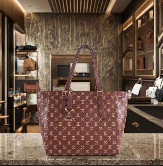 حقيبة توت أنيقة بتصميم الساعة الرملية - لون بني شوكولاتة