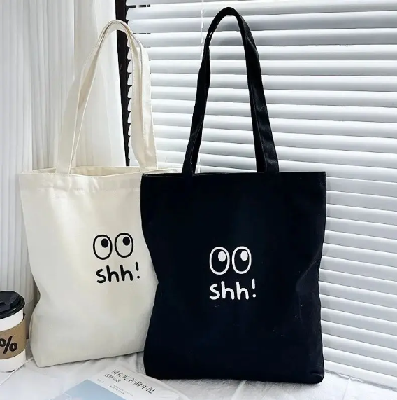 Shh! Eyes Canvas Tote – Minimalist & Playful
