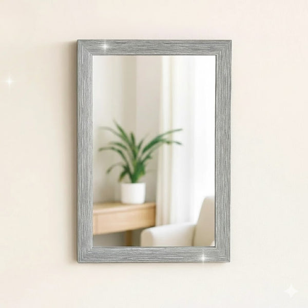 مرآة حائط مستطيلة عصرية بإطار على شكل خشب - 66 × 36.5 سم